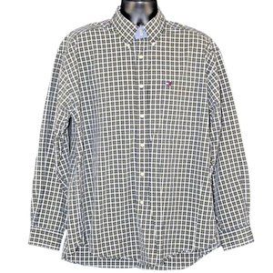 VTG Tommy Hilfiger XL 90's Big Flag Logo Green Yellow Check Oxford Dress Shirt